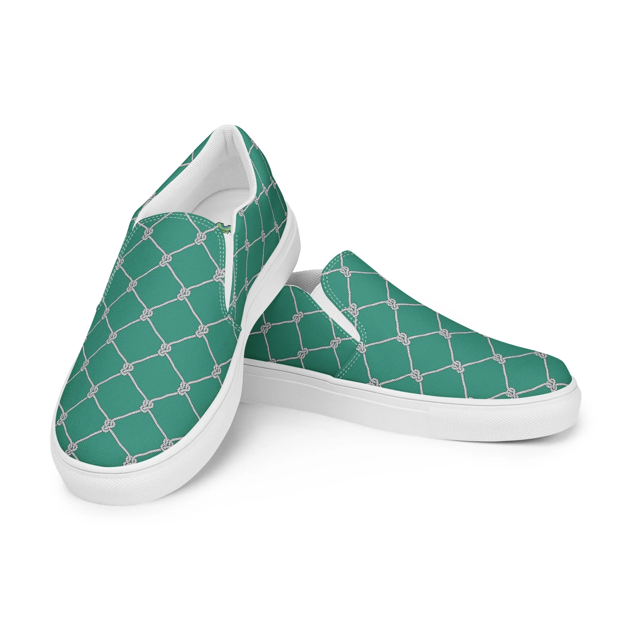 Women’s Teal with Fishnet Design slip-on canvas shoes, Cruising Shoes, Summer Fashion Shoes