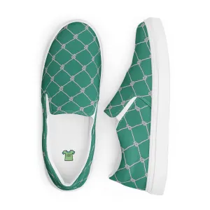 Women’s Teal with Fishnet Design slip-on canvas shoes, Cruising Shoes, Summer Fashion Shoes
