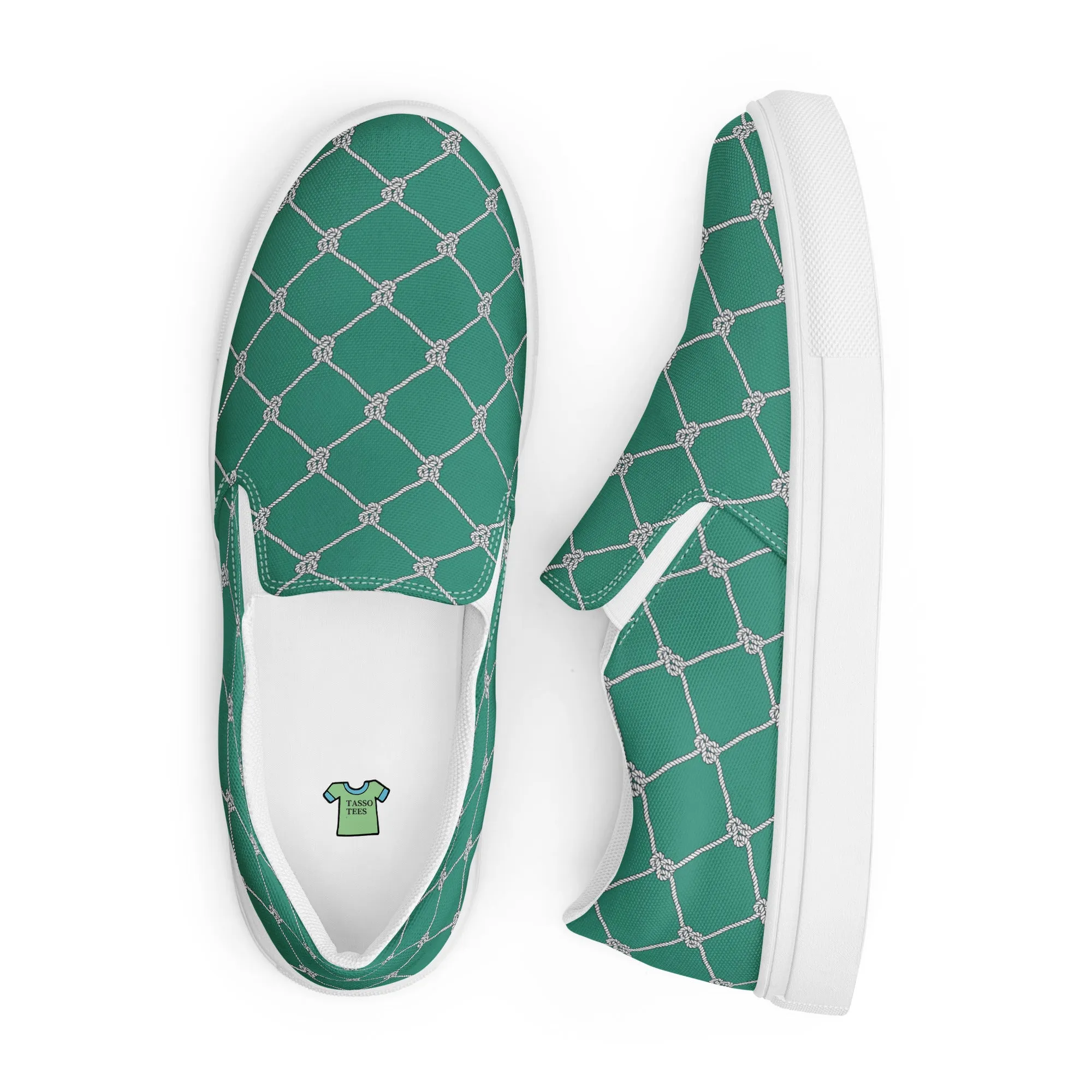 Women’s Teal with Fishnet Design slip-on canvas shoes, Cruising Shoes, Summer Fashion Shoes