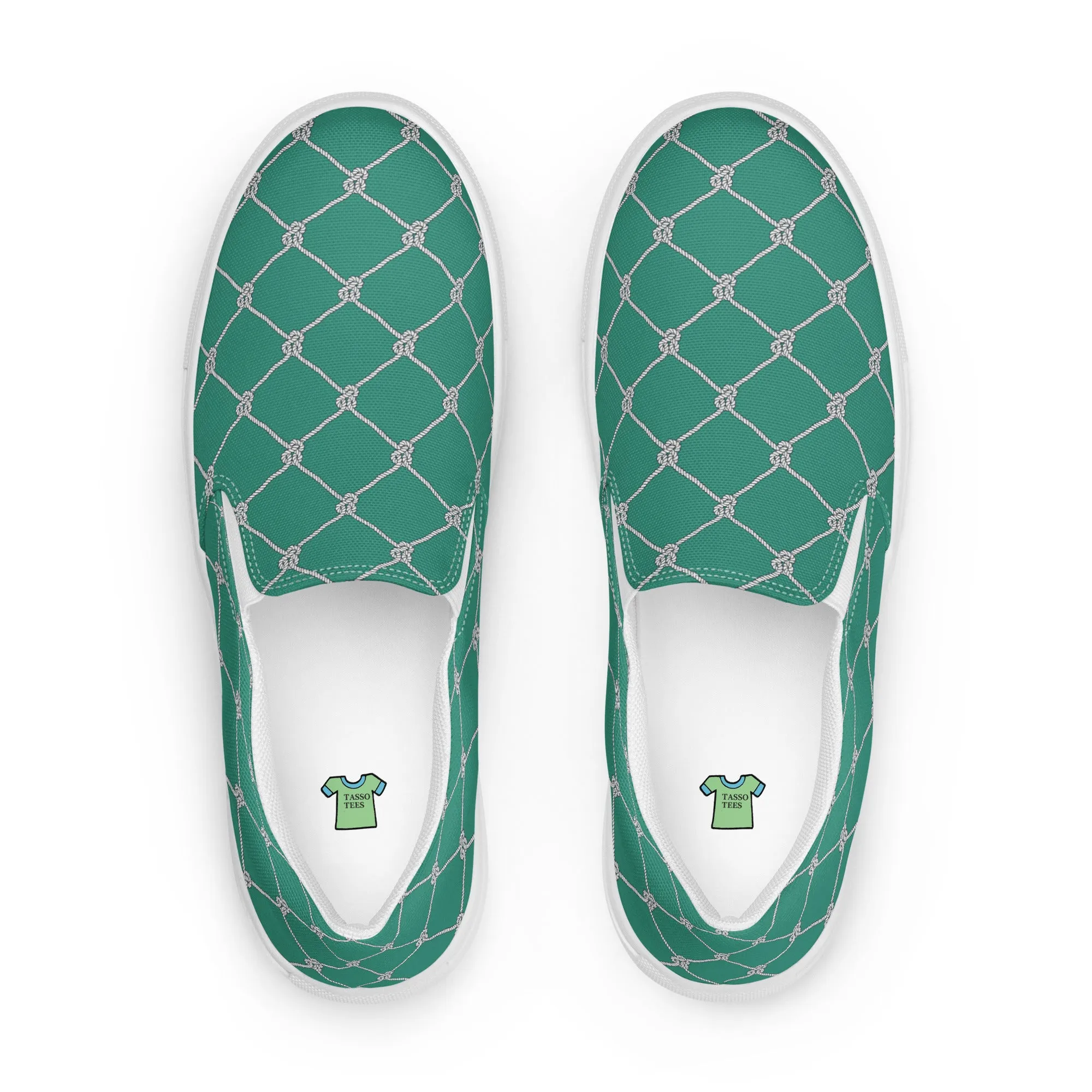 Women’s Teal with Fishnet Design slip-on canvas shoes, Cruising Shoes, Summer Fashion Shoes